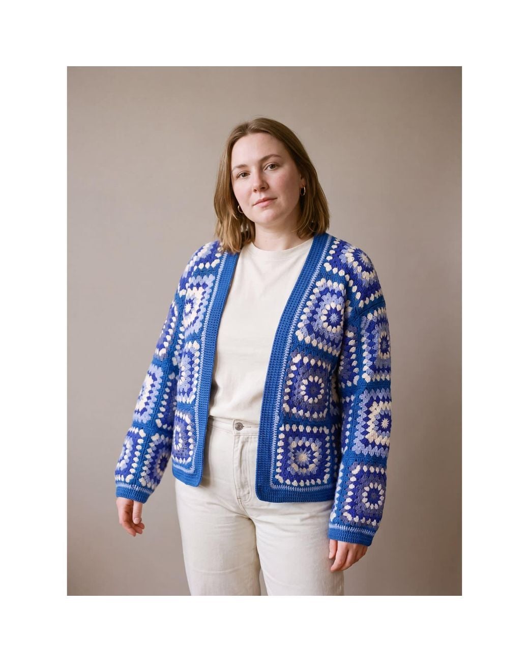 Ana Chic Blue Granny Square Handmade Crochet Oversized Cardigan