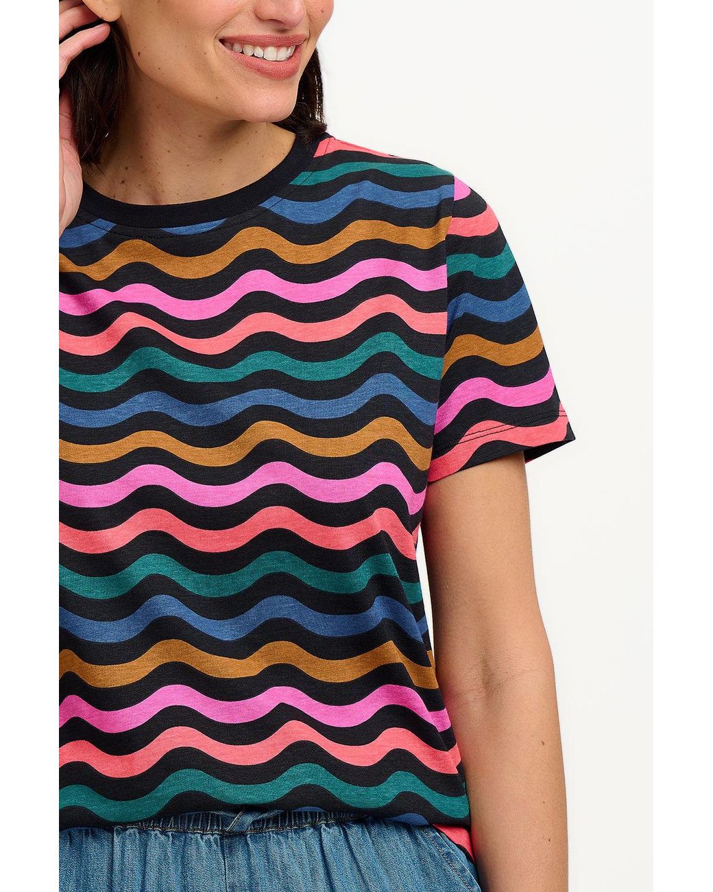 Sugarhill Black Maggie T-Shirt Multi, Wavy Chevron