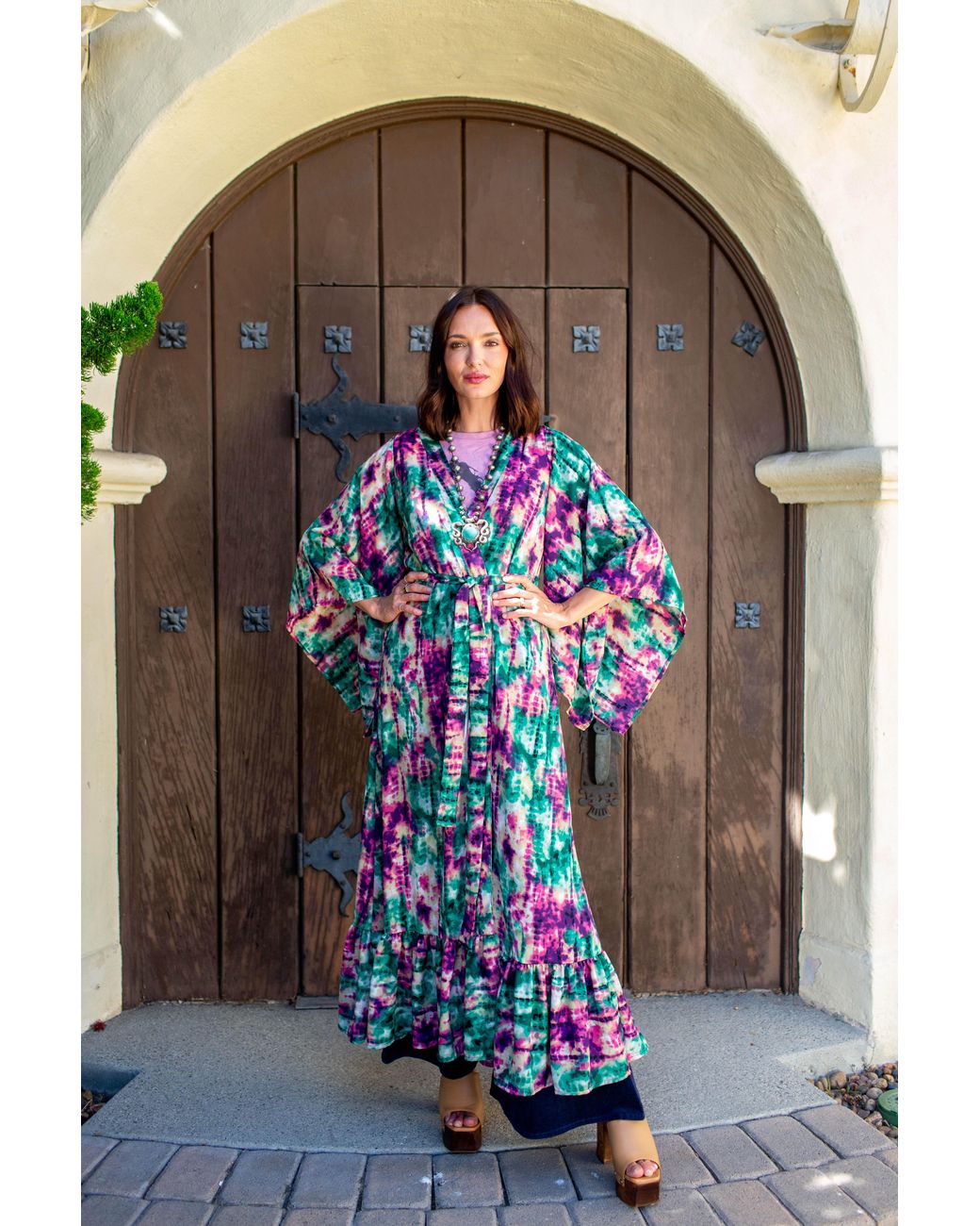 Jennafer Grace Green Janys Scarf Sleeve Kimono