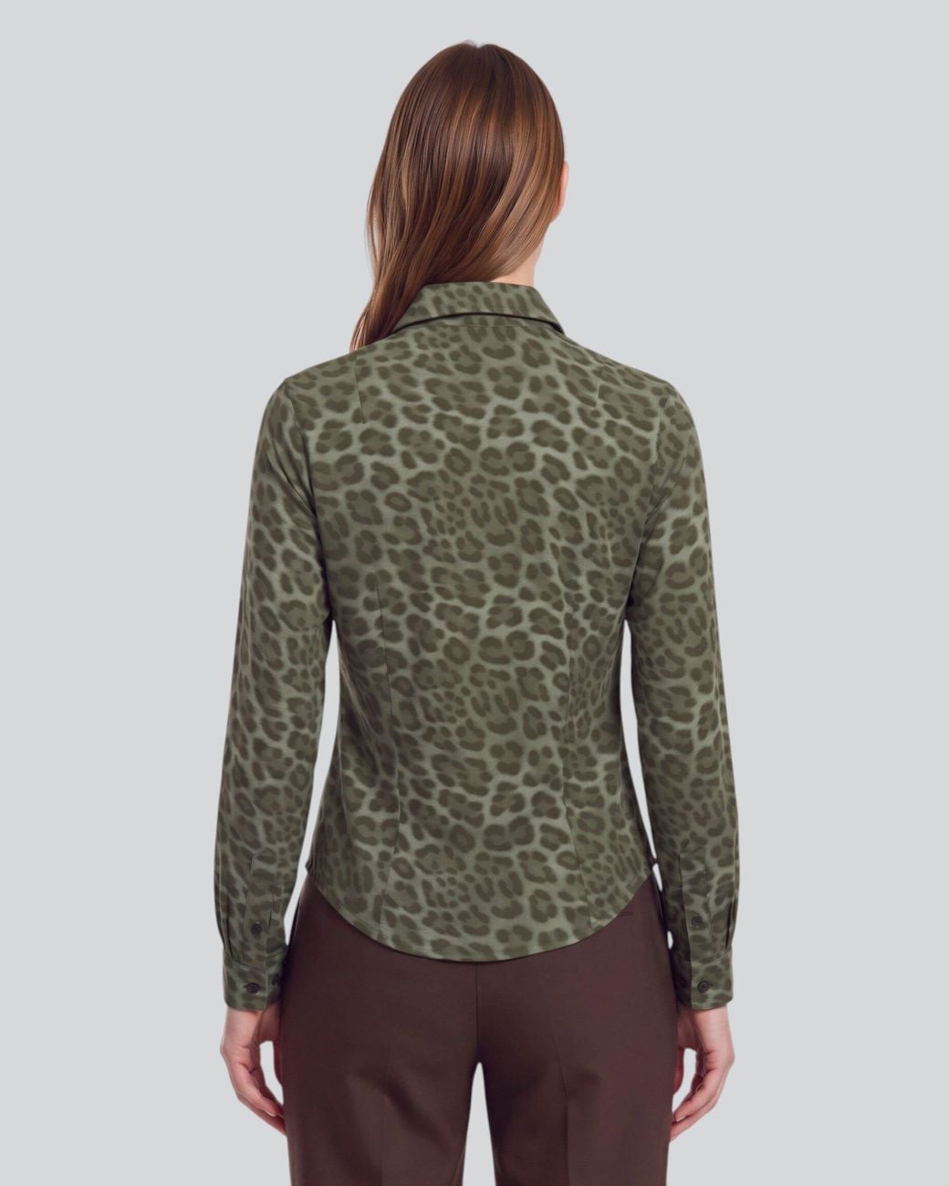 Lords of Harlech Green Sutton Leopard Sage Stretch Silk Long-Sleeve Shirt