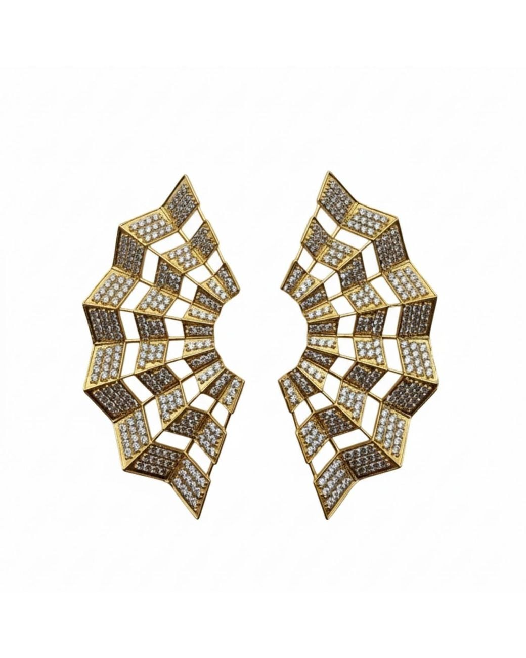 Silver & Elegant Co. Metallic Sculptural Seahorse Drop Earrings With Zircons, 22K-Plated Bronze