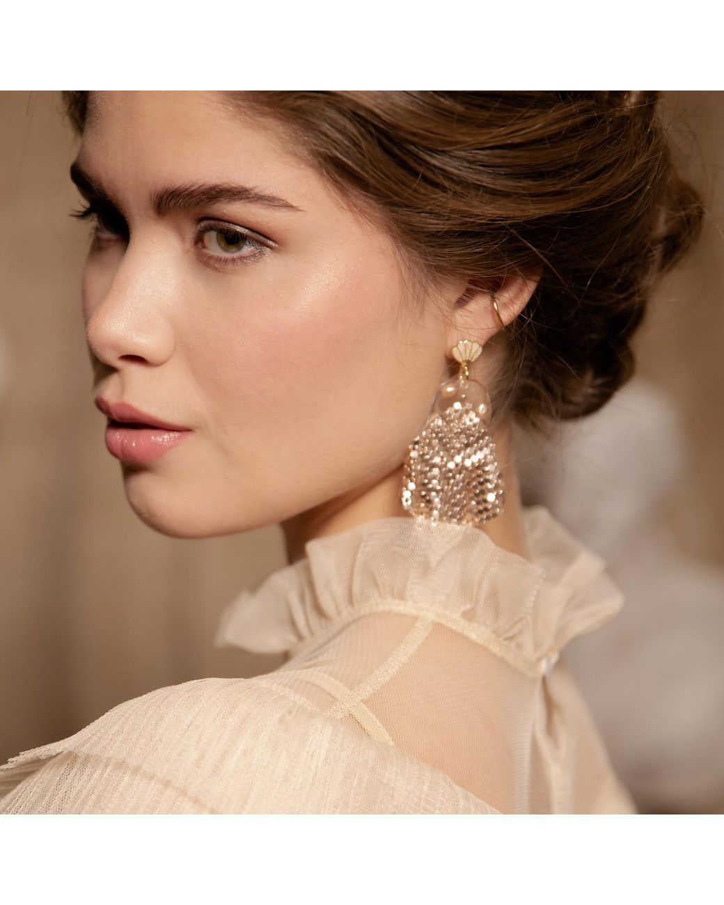 Babaloo Metallic Neutrals Suspended Pearl Earrings