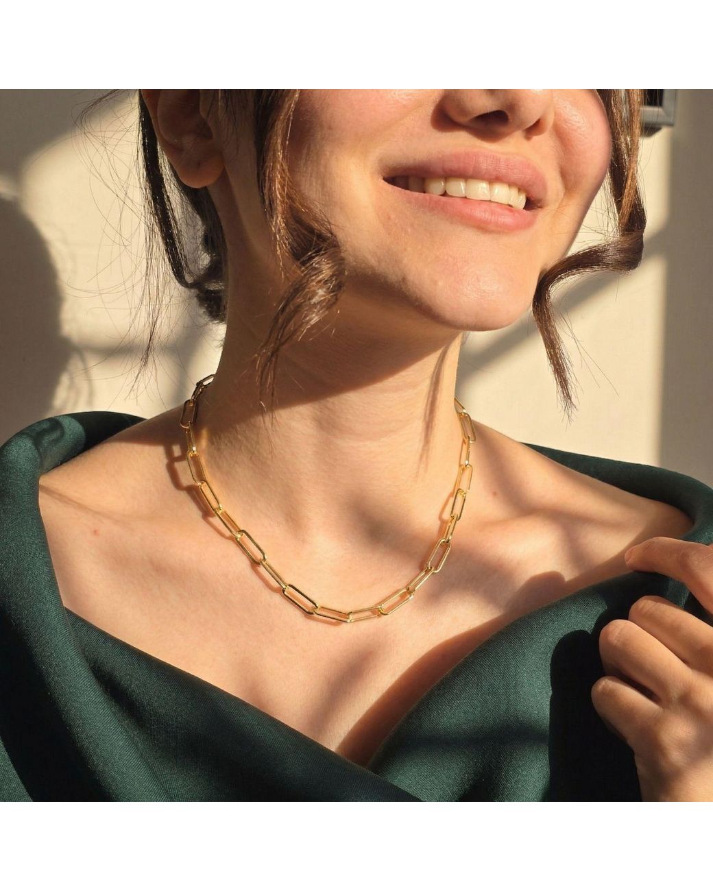 Harfi Metallic Statement Plated Paperclip Chain Necklace