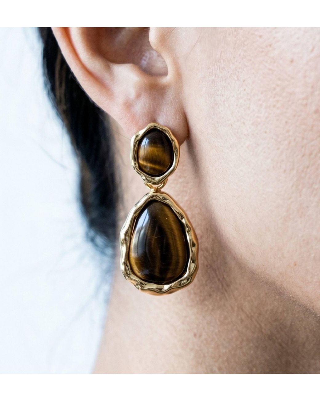 Uchi and Soto Multicolor Nekomeishi Tigers Eye Oversized Earrings