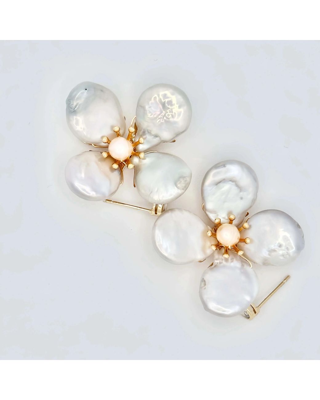 Angel Barocco Metallic Neutrals Baroque Pearls Flowers Earrings