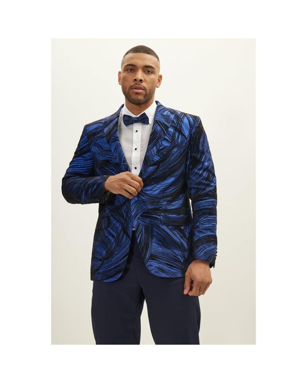Ron Tomson Blue Cascading Peak Lapel Tuxedo Jacket for men