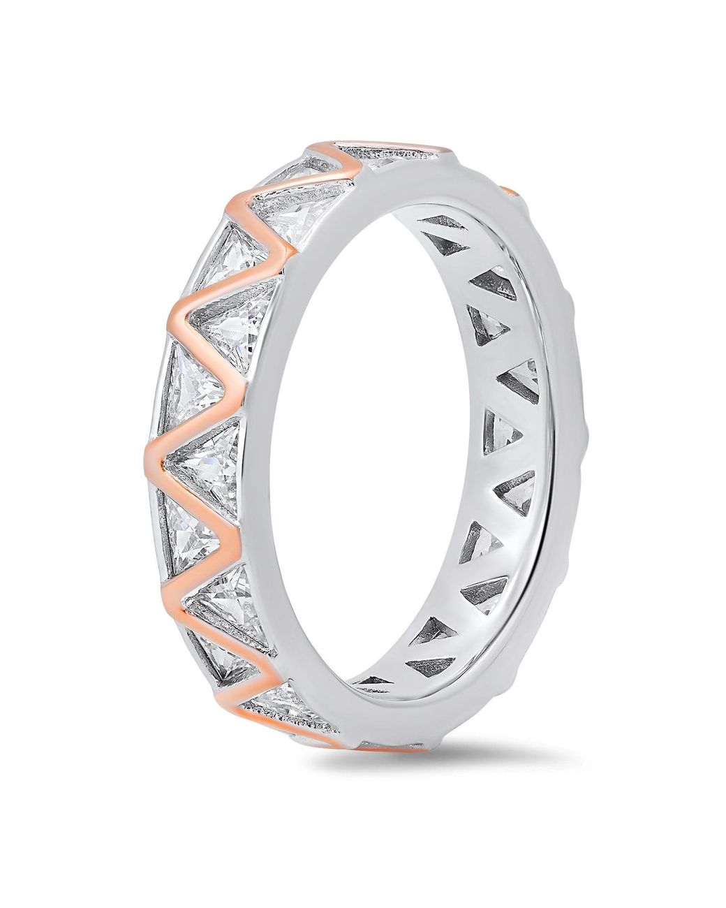 Kylie Harper White Sterling Two Tone Diamond Cz Zig Zig Eternity Band Ring