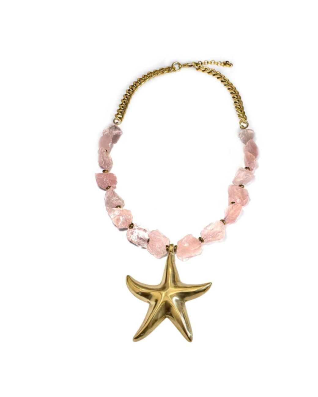 Rachel Nathan Metallic Raw Rose Quartz & Starfish Necklace