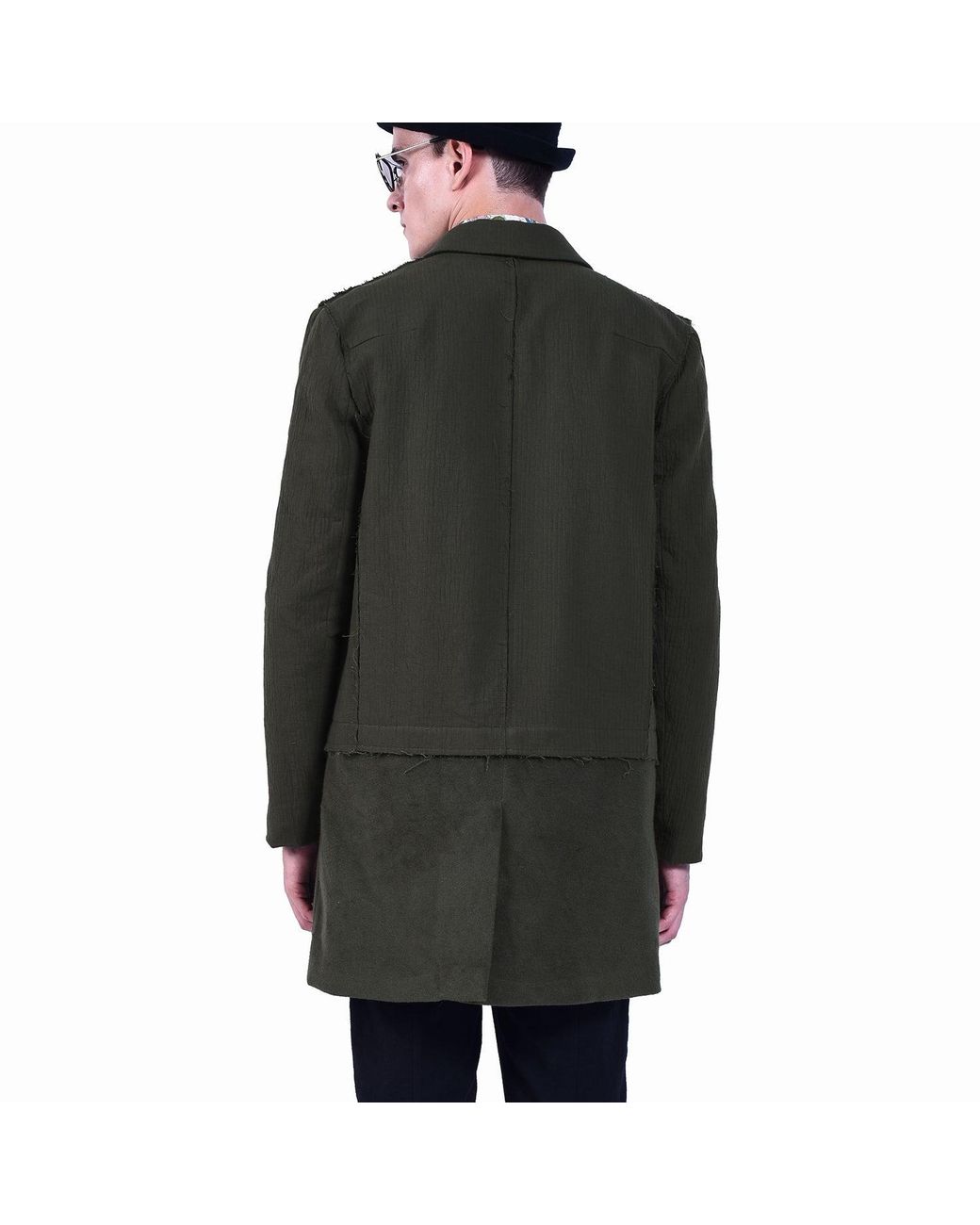Smart and Joy Green Double-Breasted Long Coat With Printed Lining for men