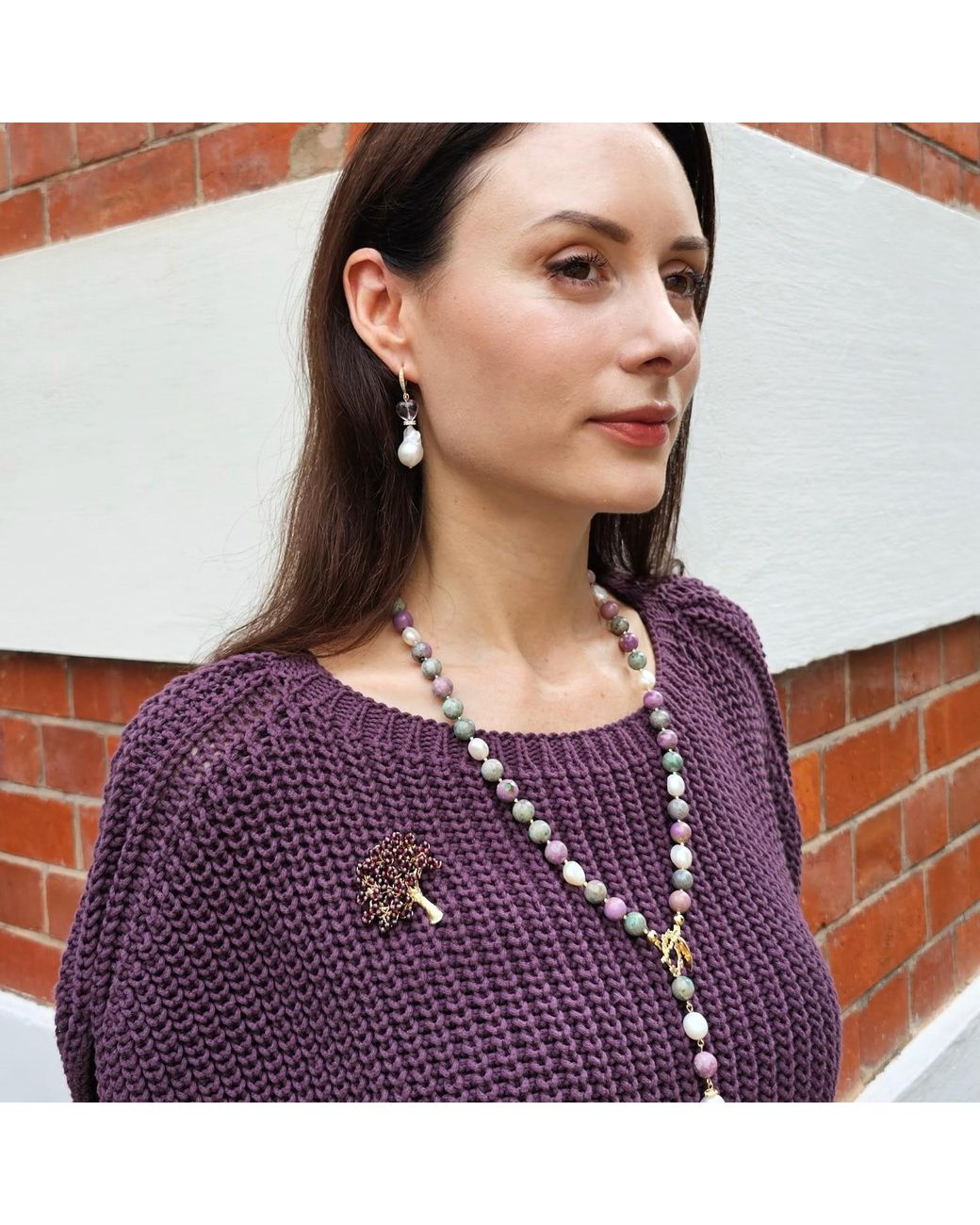 Farra Purple Natural Amethyst Handcrafted Tree Brooch