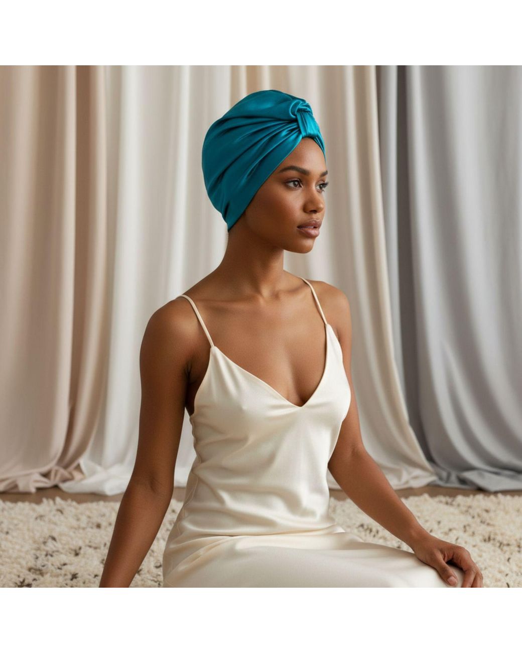 Hi Silk Blue Set Of Two Double-Layer Silk Bonnets