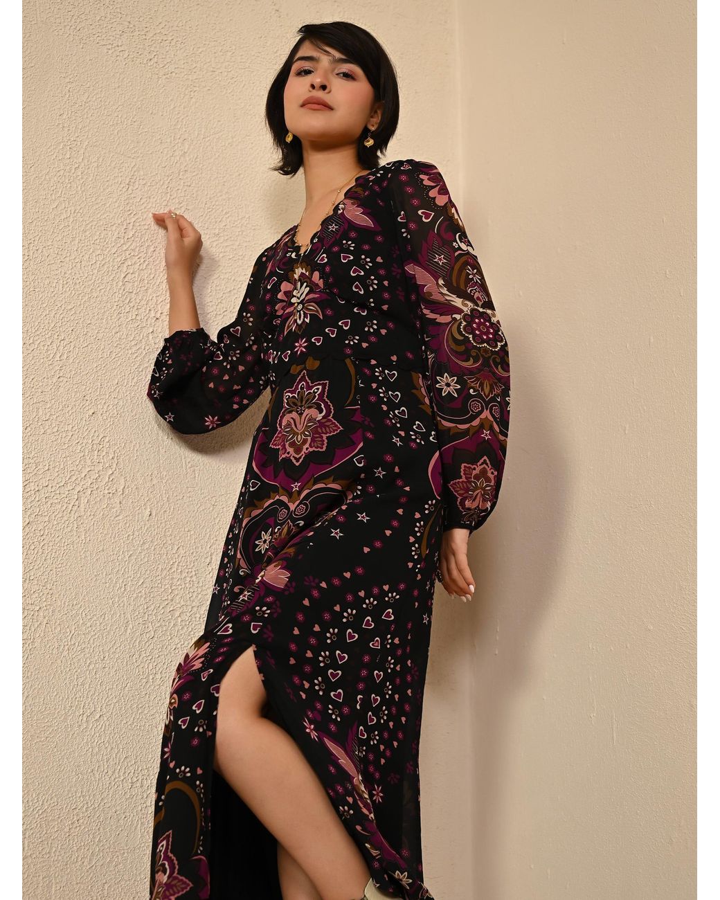 Rose & Nancy Red Annaline Print Midi Dress
