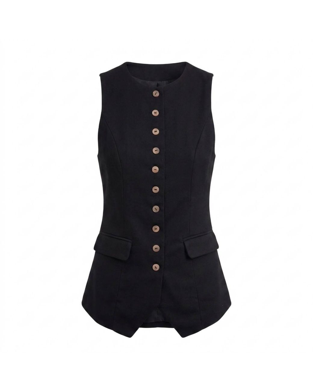 Modenaire Blue Longline Vest Structured Button Front