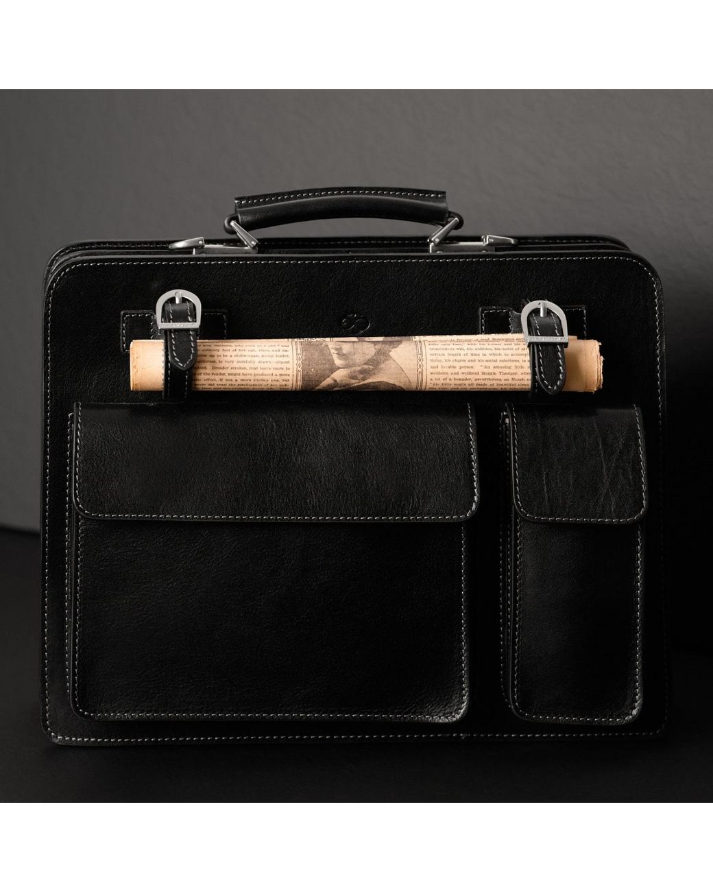 Time Resistance Black Leather Large Satchel Bag Briefcase for men