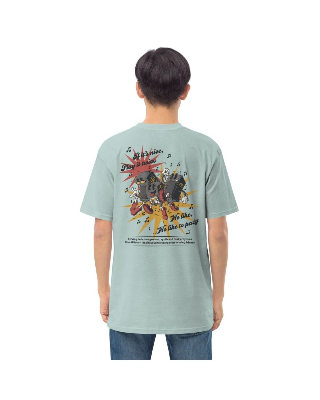 Anchor and Crew Blue Ice If It's Nice Play It Twice Disco! Cotton Embroidered Oversized T-Shirt for men