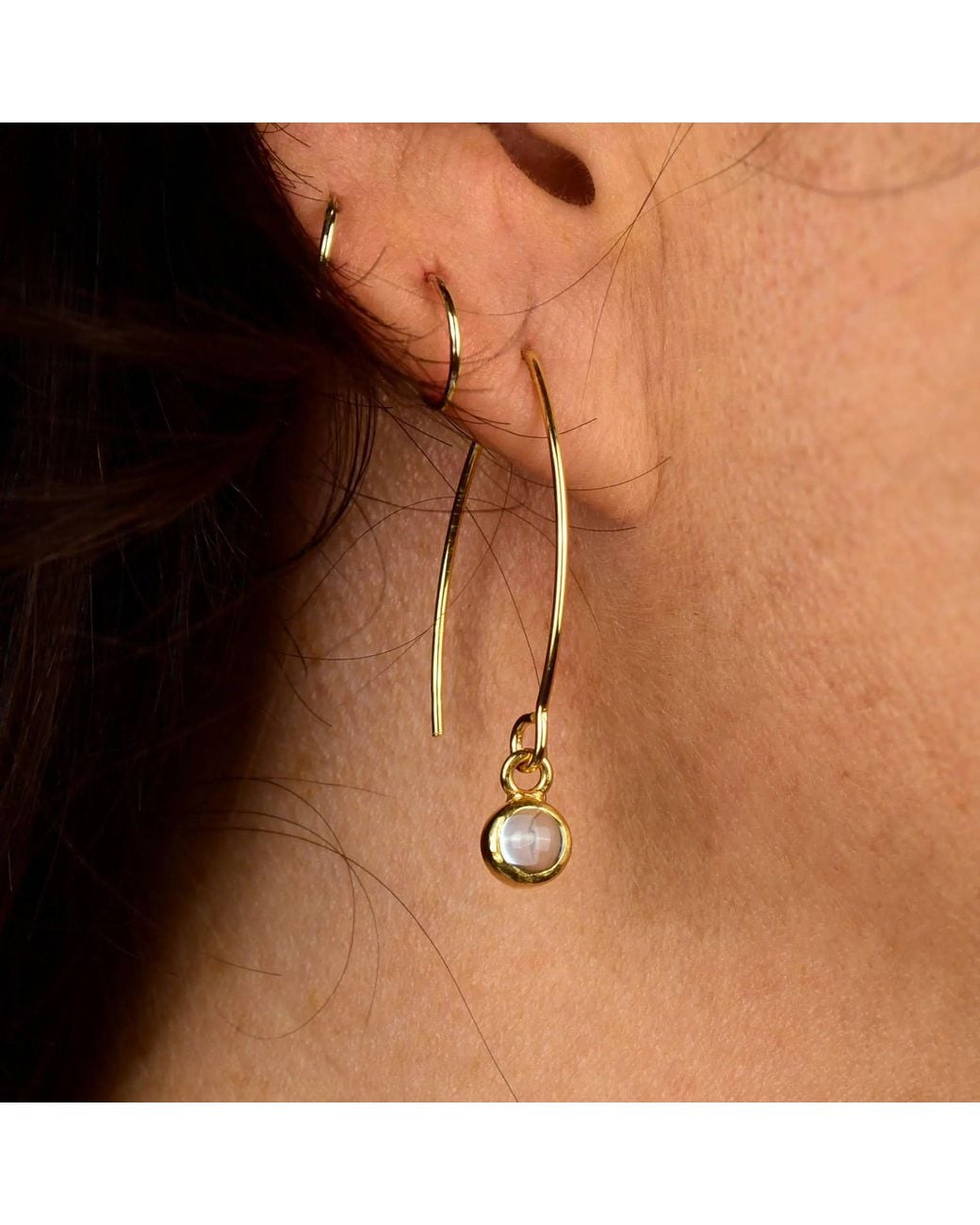 Nellou Jewellery Metallic Rose Quartz Gem Dot Arc Earrings