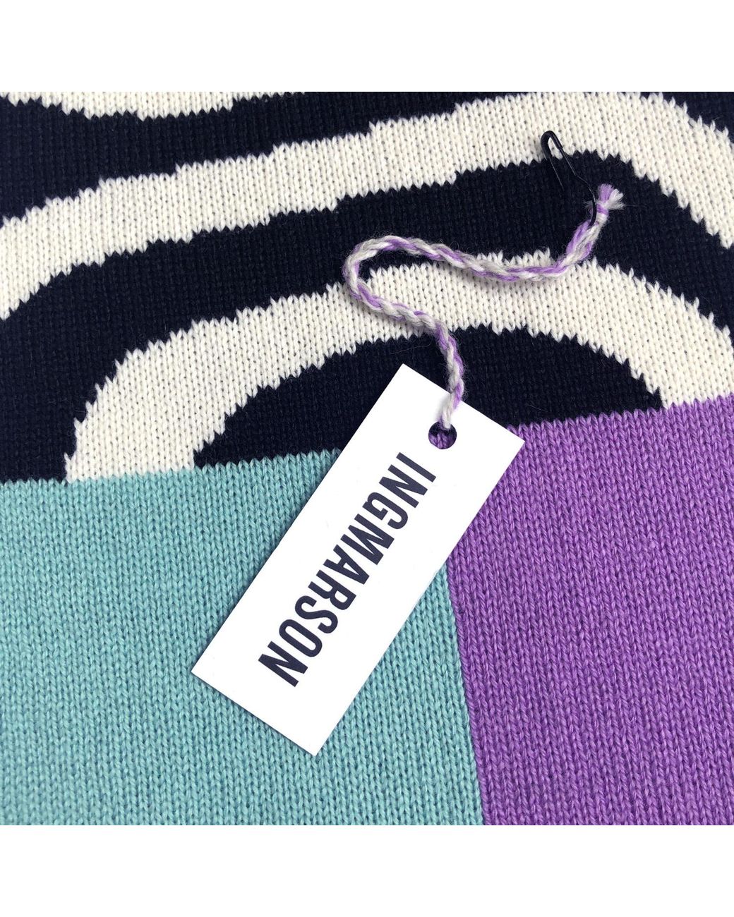 INGMARSON Purple Shapes & Stripes Wool & Cashmere Scarf Lilac & Turquoise