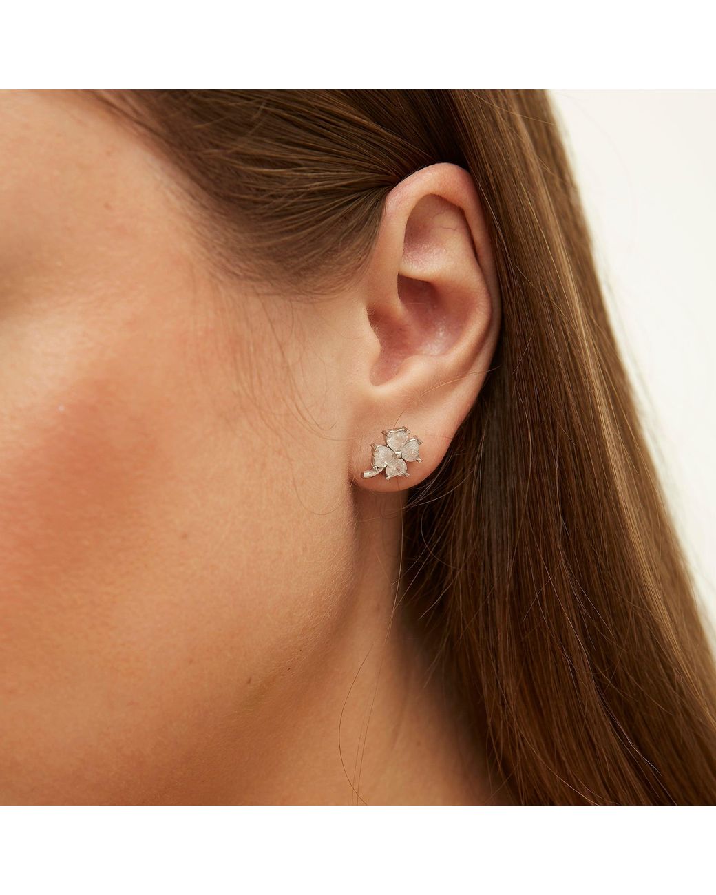 Spero London Metallic Four Leaf Clover Sterling Stud Earrings