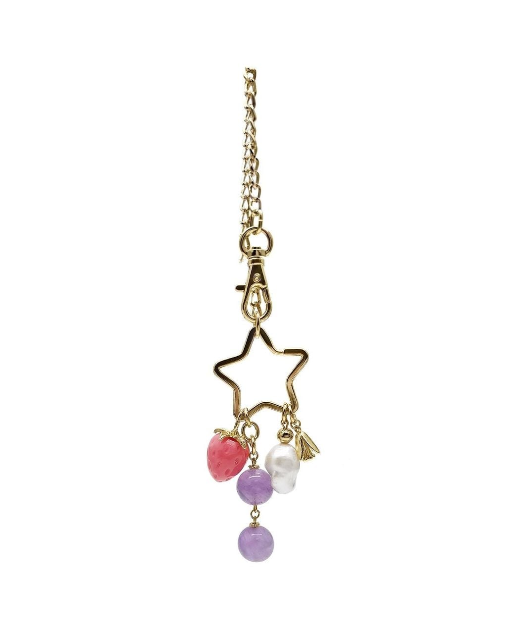 Farra Metallic Star With Strawberry Amethyst And Baroque Pearl Dangle Bag Charm