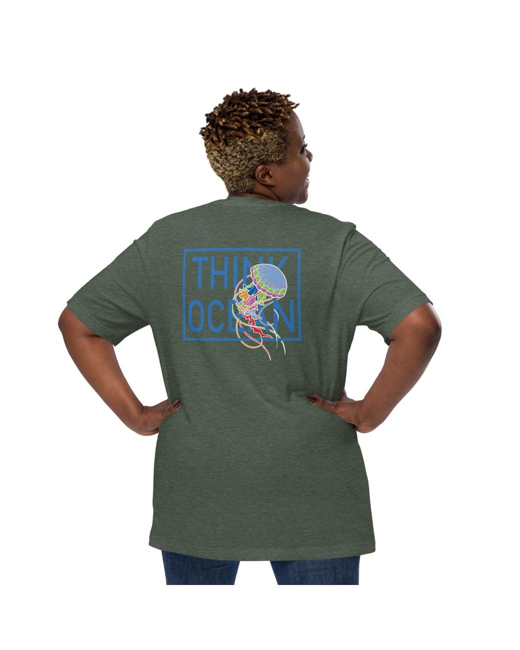 Anchor and Crew Green Forest Think Ocean Jellyfish Fluorescence Cotton Embroidered T-Shirt