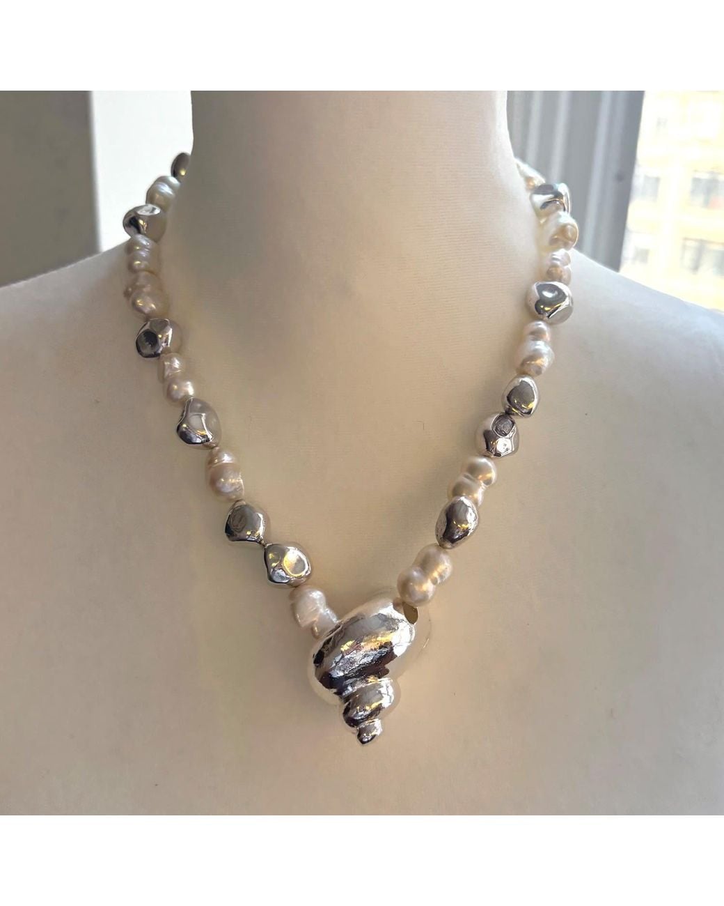 Rare Matters Jewelry Metallic Sterling Baroque Shell Ocean Relic Statement Necklace