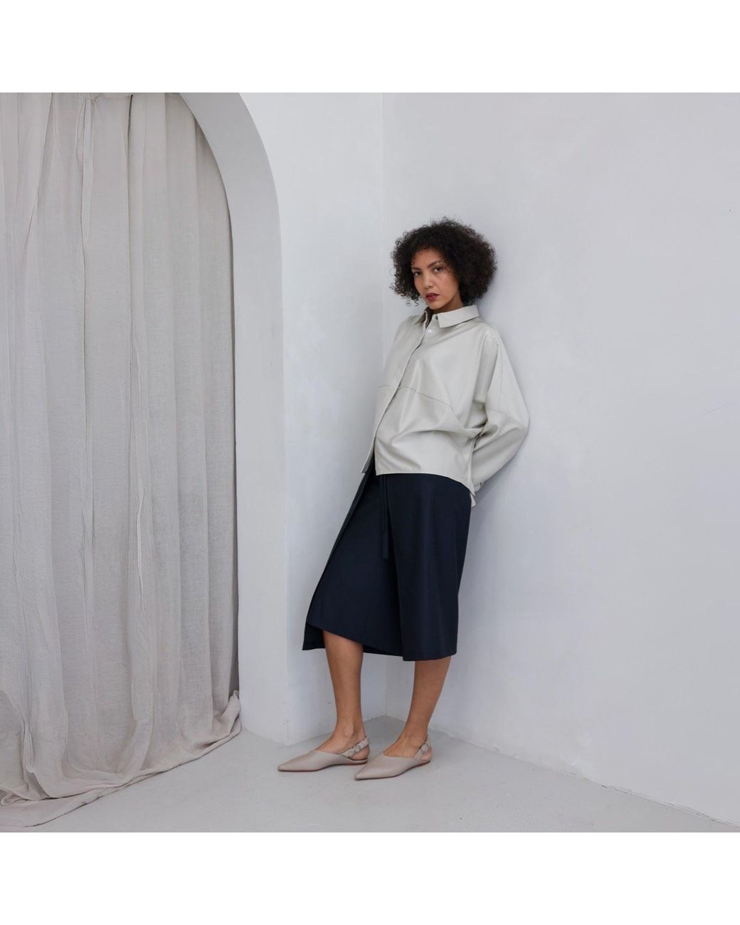London Atelier Byproduct Gray Neutrals Bias Lantern Oversize Shirt