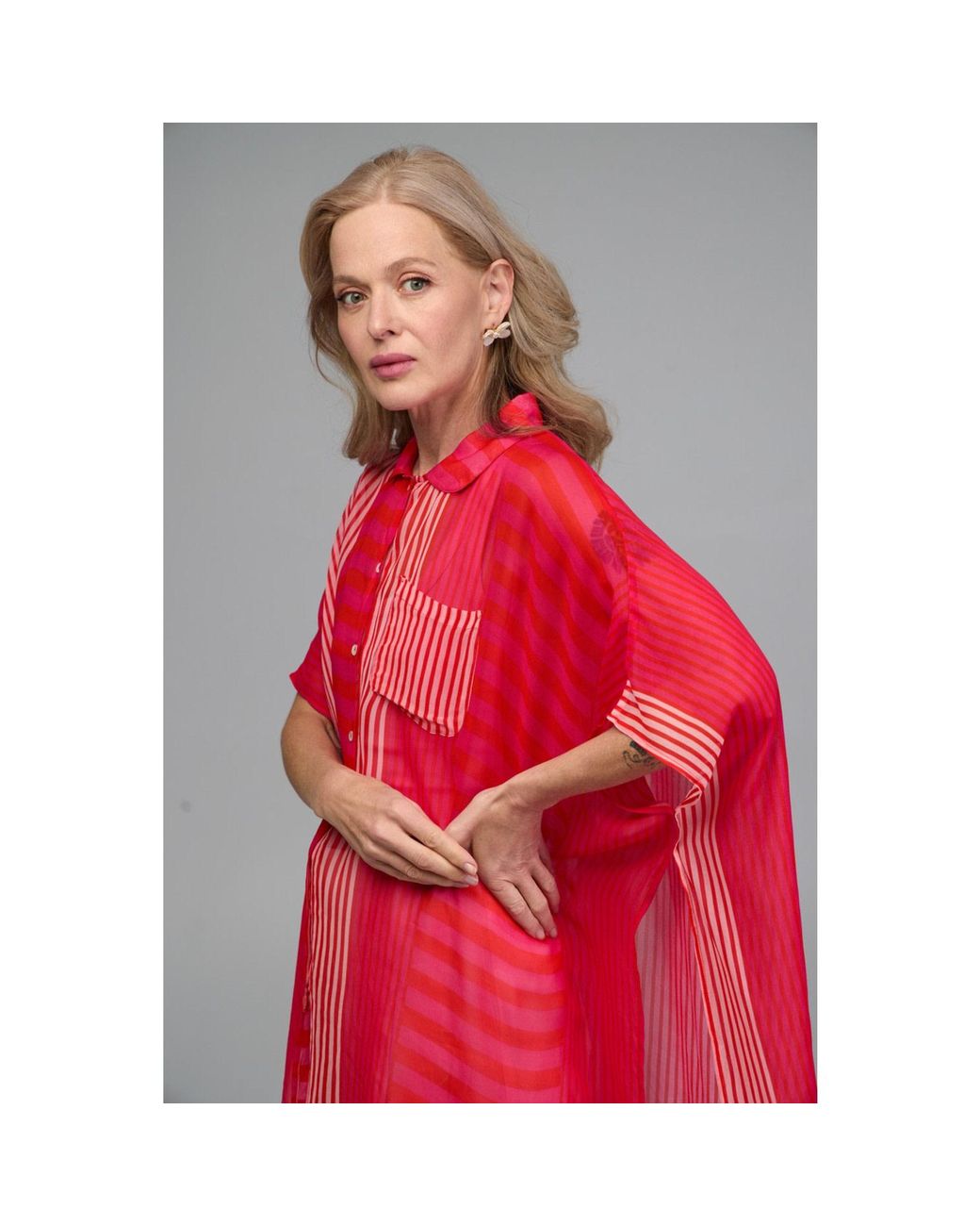 Saachi Red Flowy Striped Oversized Shirt