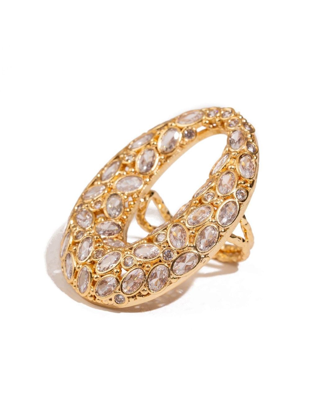 Ebru Jewelry Metallic Celestial Radiance Swarovski Crystal Chunky Adjustable Ring