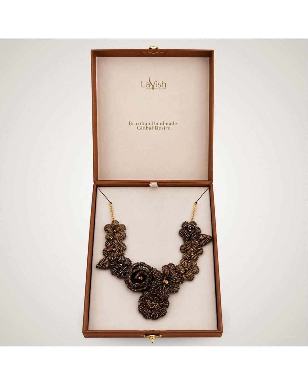 Lavish by Tricia Milaneze Brown Sepia Mix Blossom Handmade Crochet Necklace