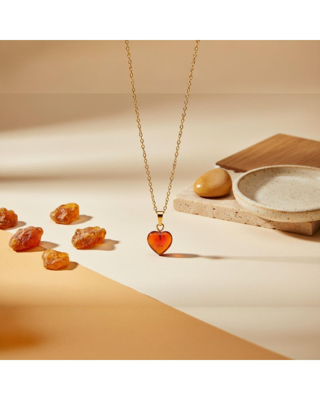 Ziolla Designs White Amber Heart Pendant Necklace