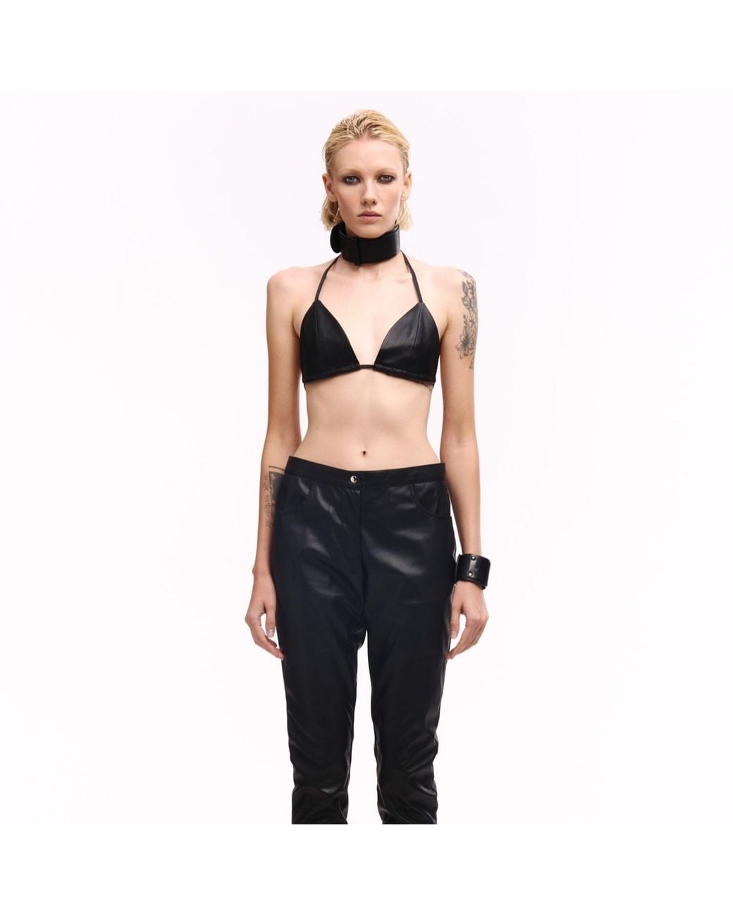 Serotoninn Black Faux Leather Bra Top