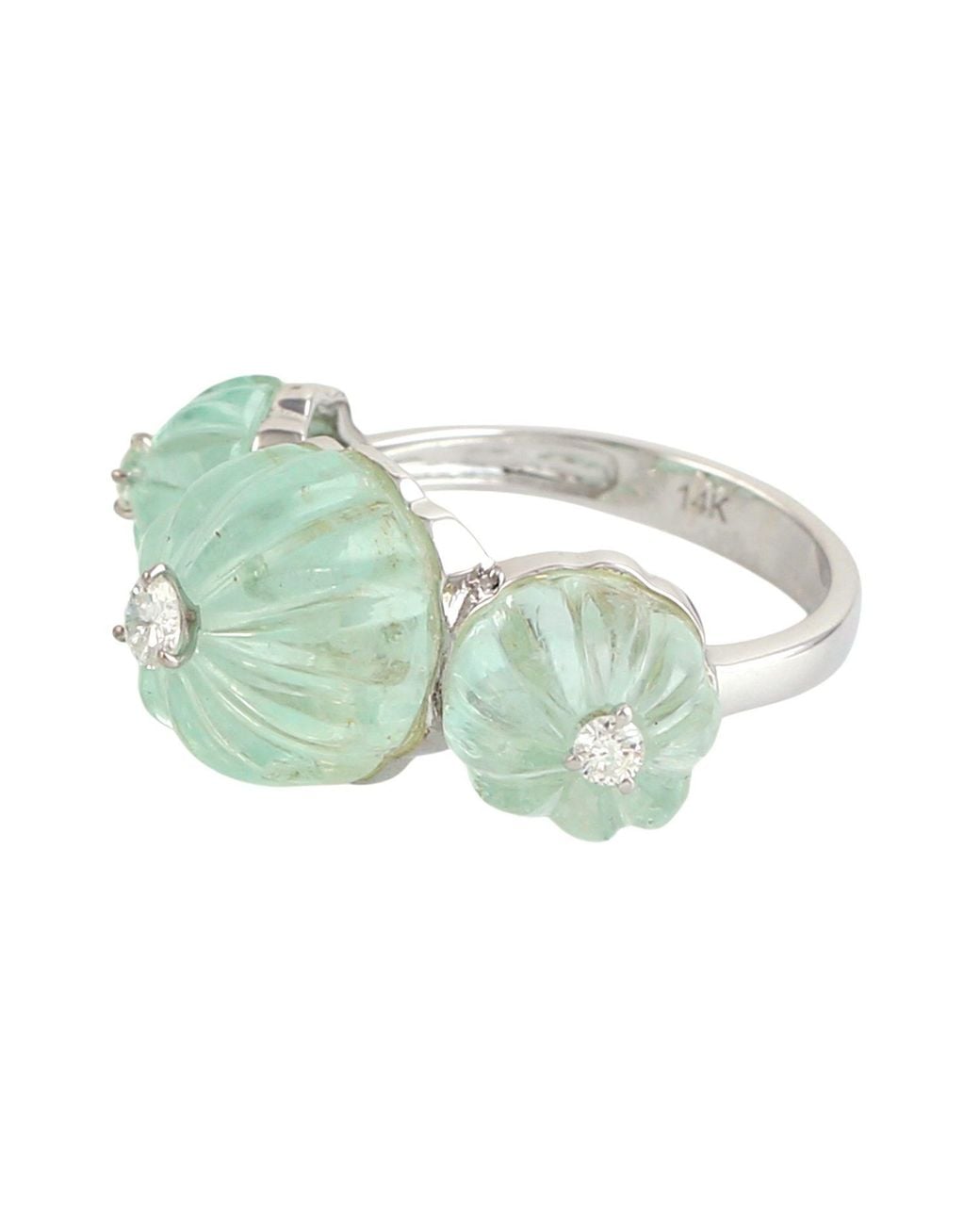 Artisan Green Carved Emerald & Diamond Floral Statement Ring