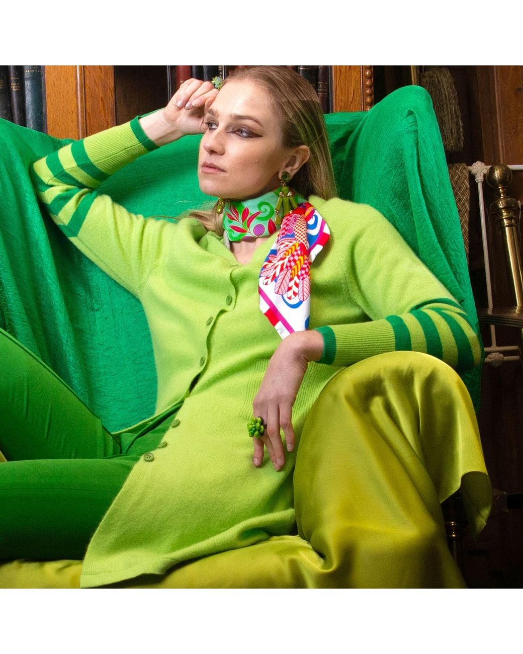 Beatrice von Tresckow Green Lime Longline Cashmere Cardigan