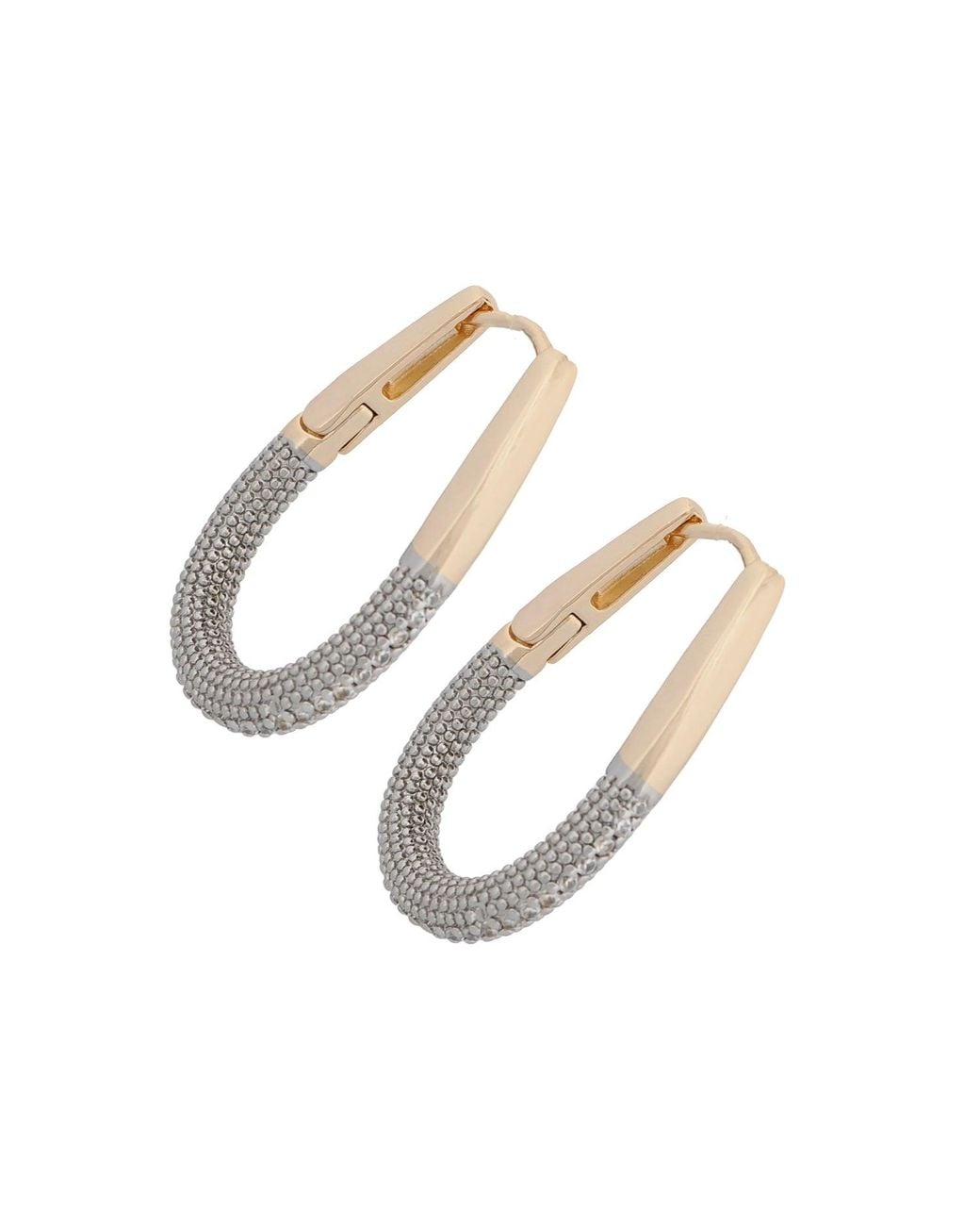 Ebru Jewelry Metallic Pave Diamonds Hoop Mid Size Earrings