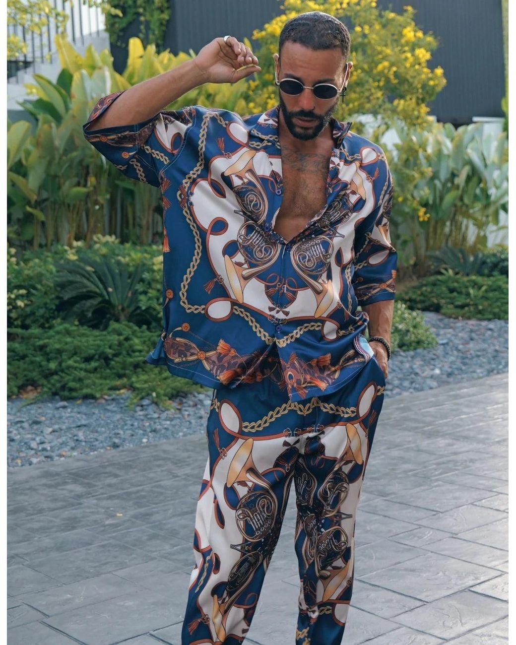 Hustle Blue Music Is The Answer Satin-Pants for men