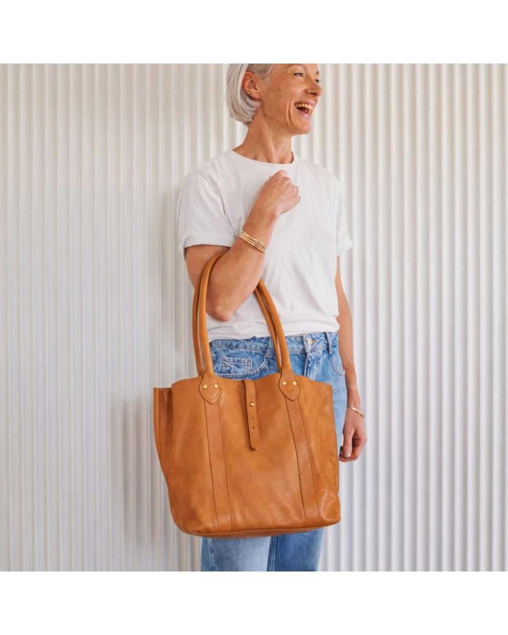 VIDA VIDA Orange Tan Soft Luxury Leather Tote Bag