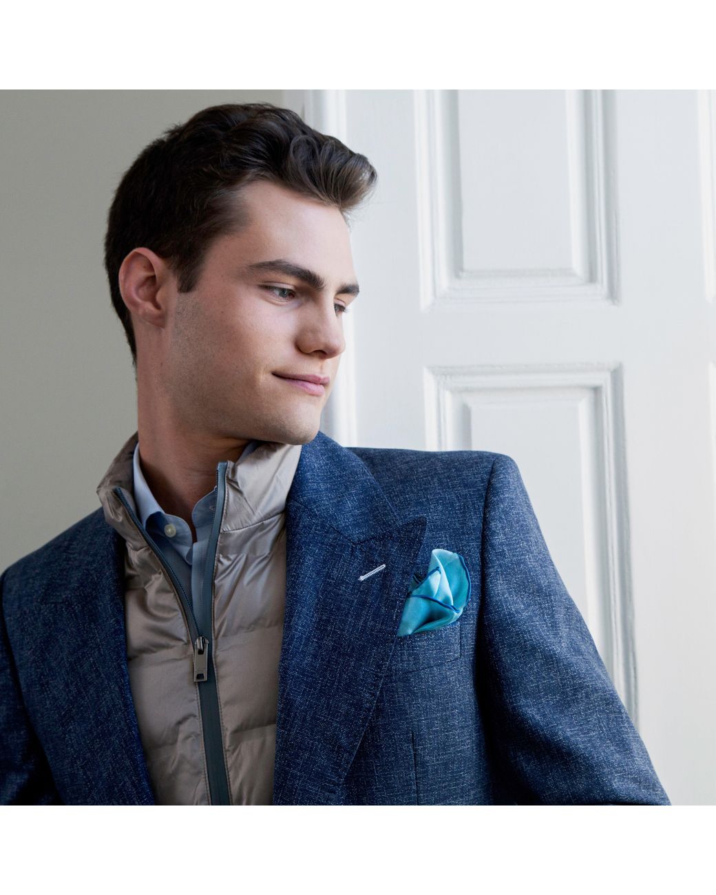 Otway & Orford Blue 'The Beautiful Game' Football Silk Pocket Square. Full-Size for men
