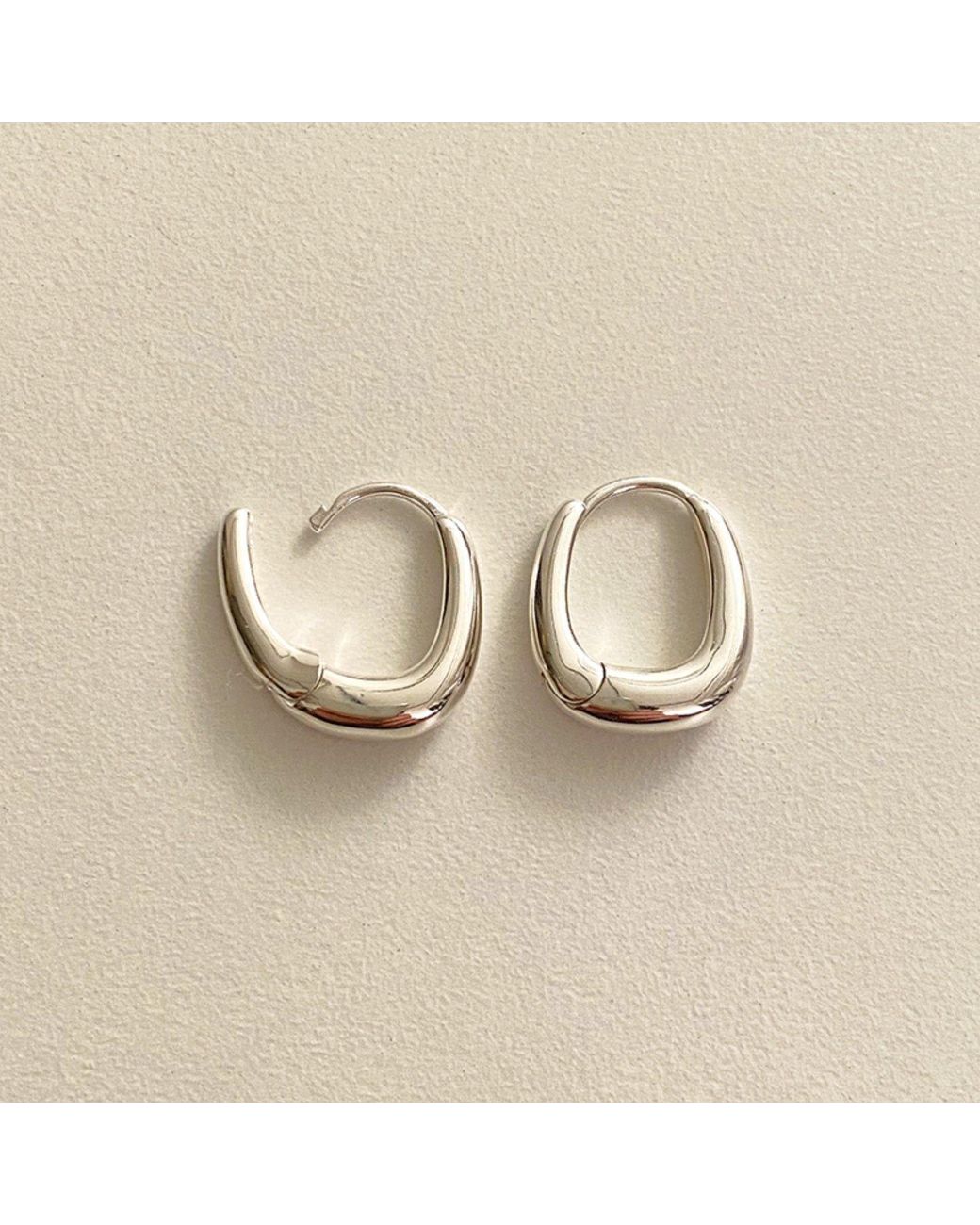 Cote Cache Metallic Rounded Square Huggie Hoop Earrings