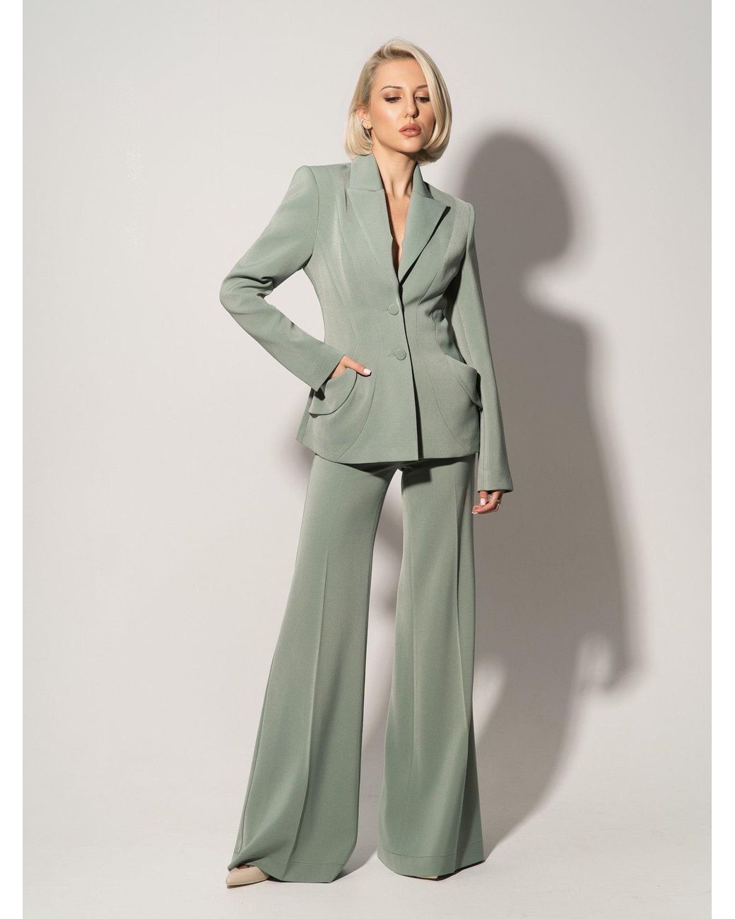 Tia Dorraine Green Tailored Fit Suiting Blazer & Trousers Suit