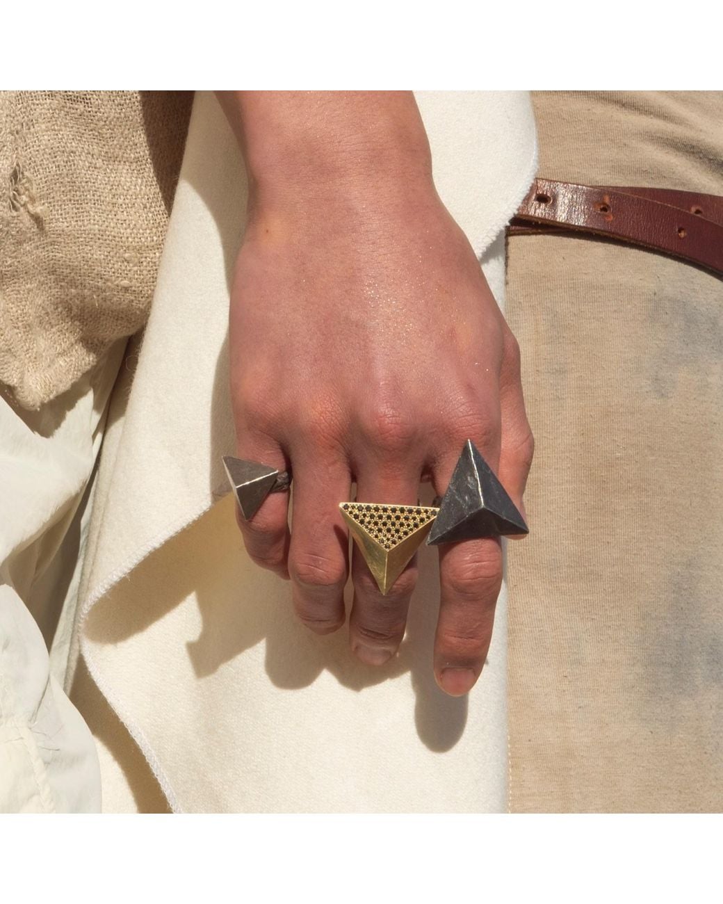 Zula Jewelry + Design Gray Triangle Pyramid Ring Small, Ancient Future Collection