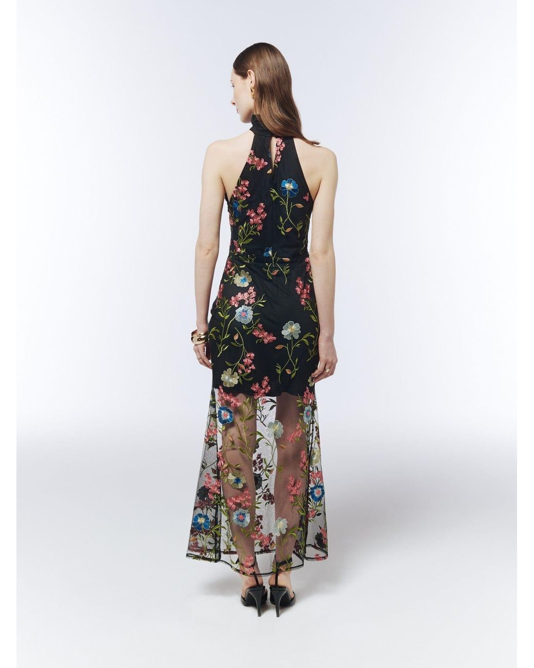 Sour Figs Black Floral-Embroidered Halterneck Maxi Dress
