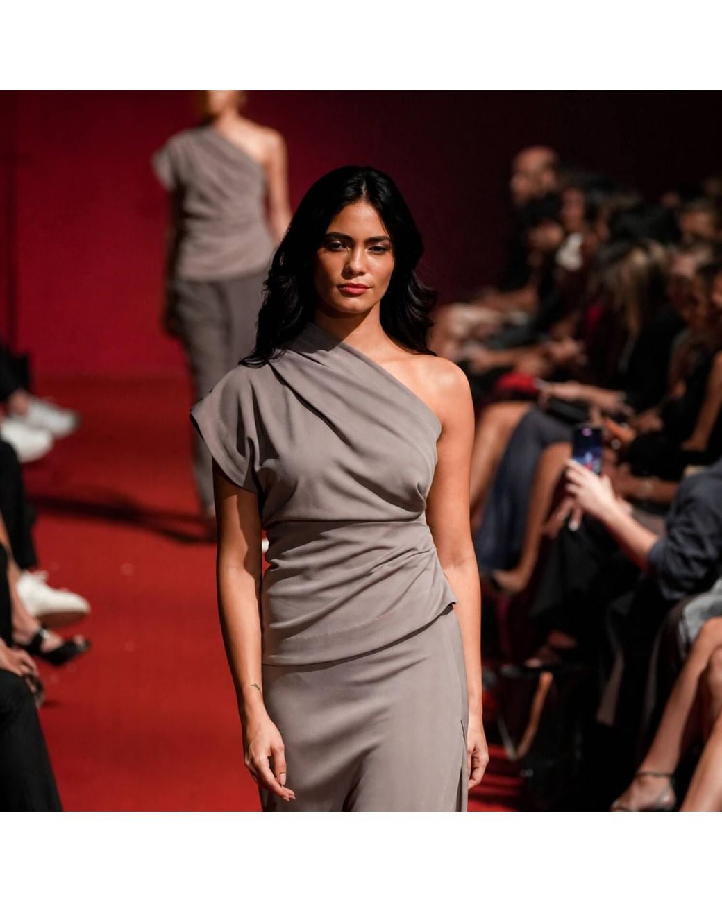 Elamins Gray Asymmetric Drape Top