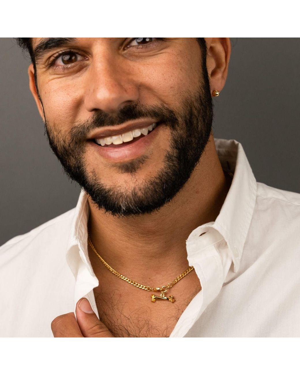 Frenvyrn Metallic Mars 18K Vermeil Cuban Chain Necklace With Dog Bone for men
