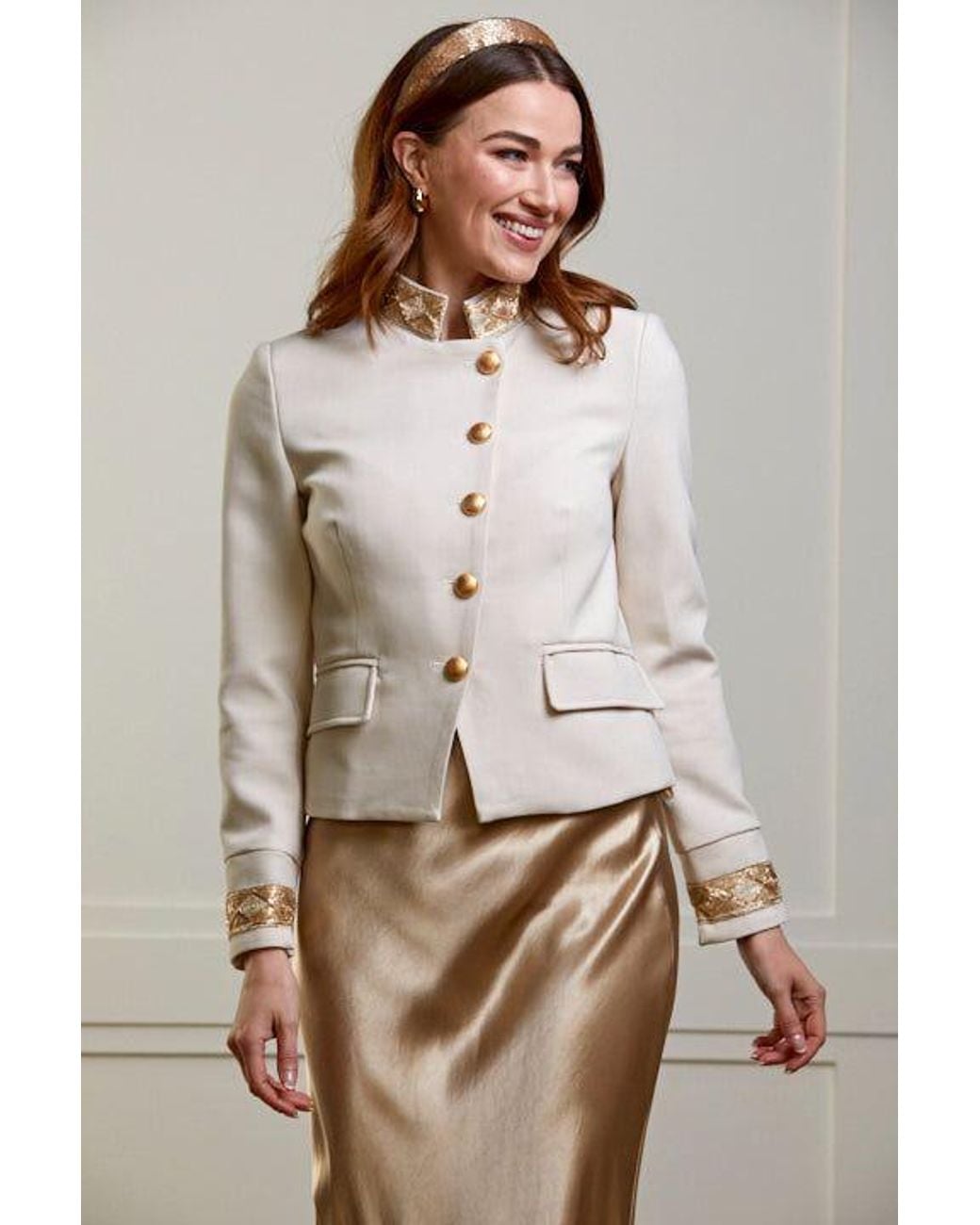 Guinea London White Neutrals Cream Military Style Blazer