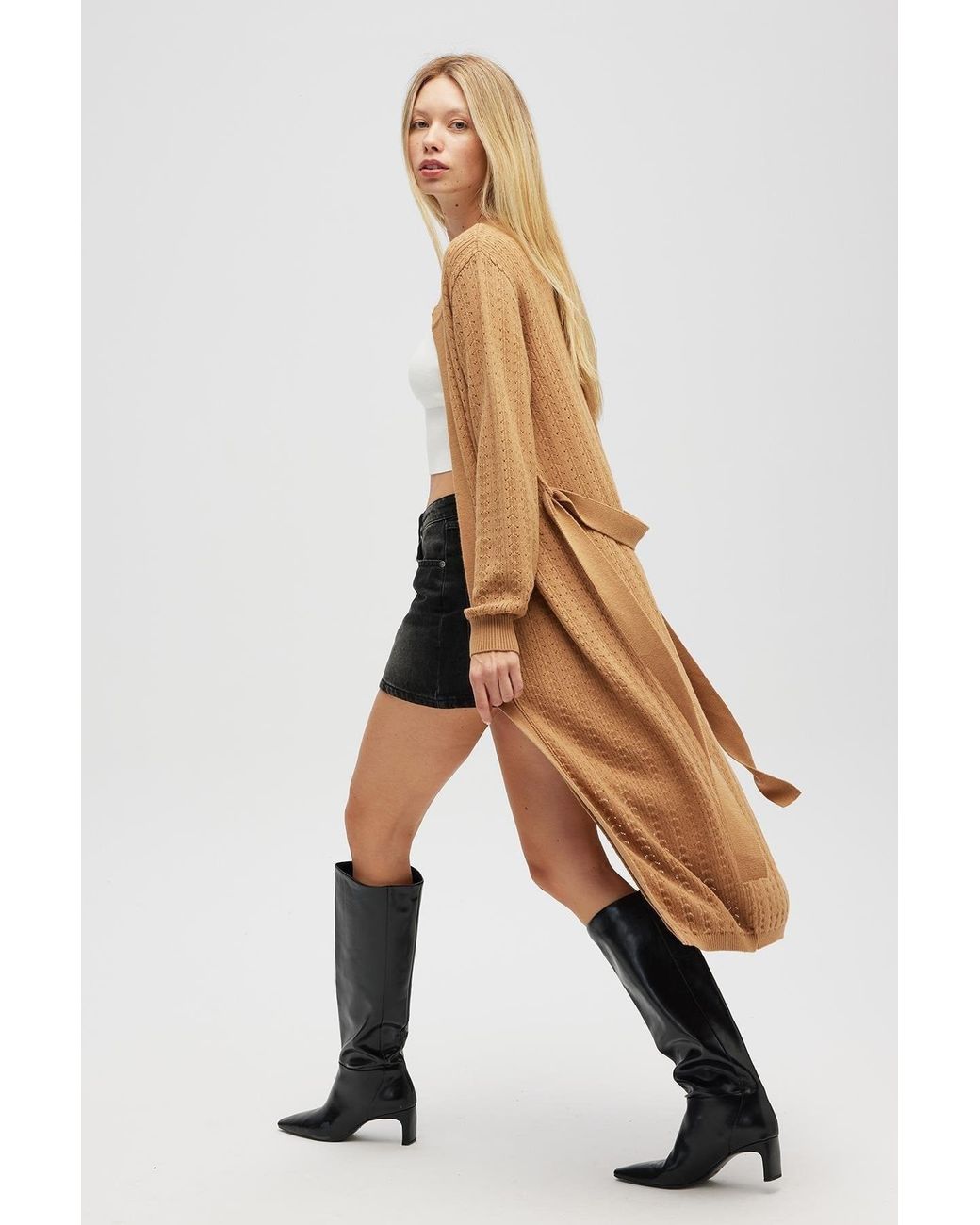 Peraluna Natural Zeyna Openwork Long Cardigan