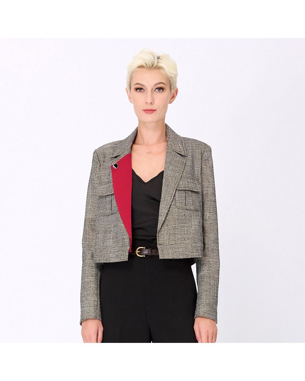 Smart and Joy Gray Crop Tailor Safari Jacket And Removable Lapel