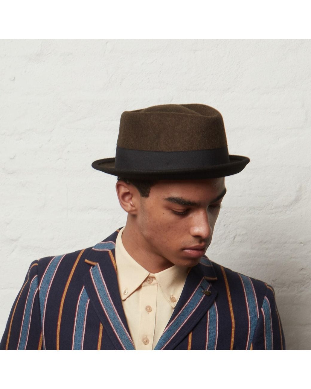 Dasmarca Hats Brown Jackson Chestnut Wool Felt Two Tone Porkpie Hat for men