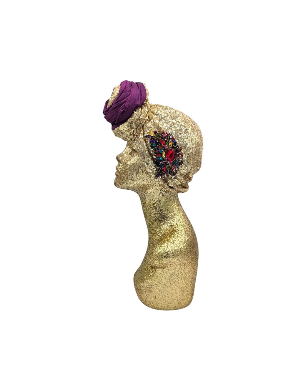 Julia Clancey Purple Edith Glitz Silk Plum Gems Turban