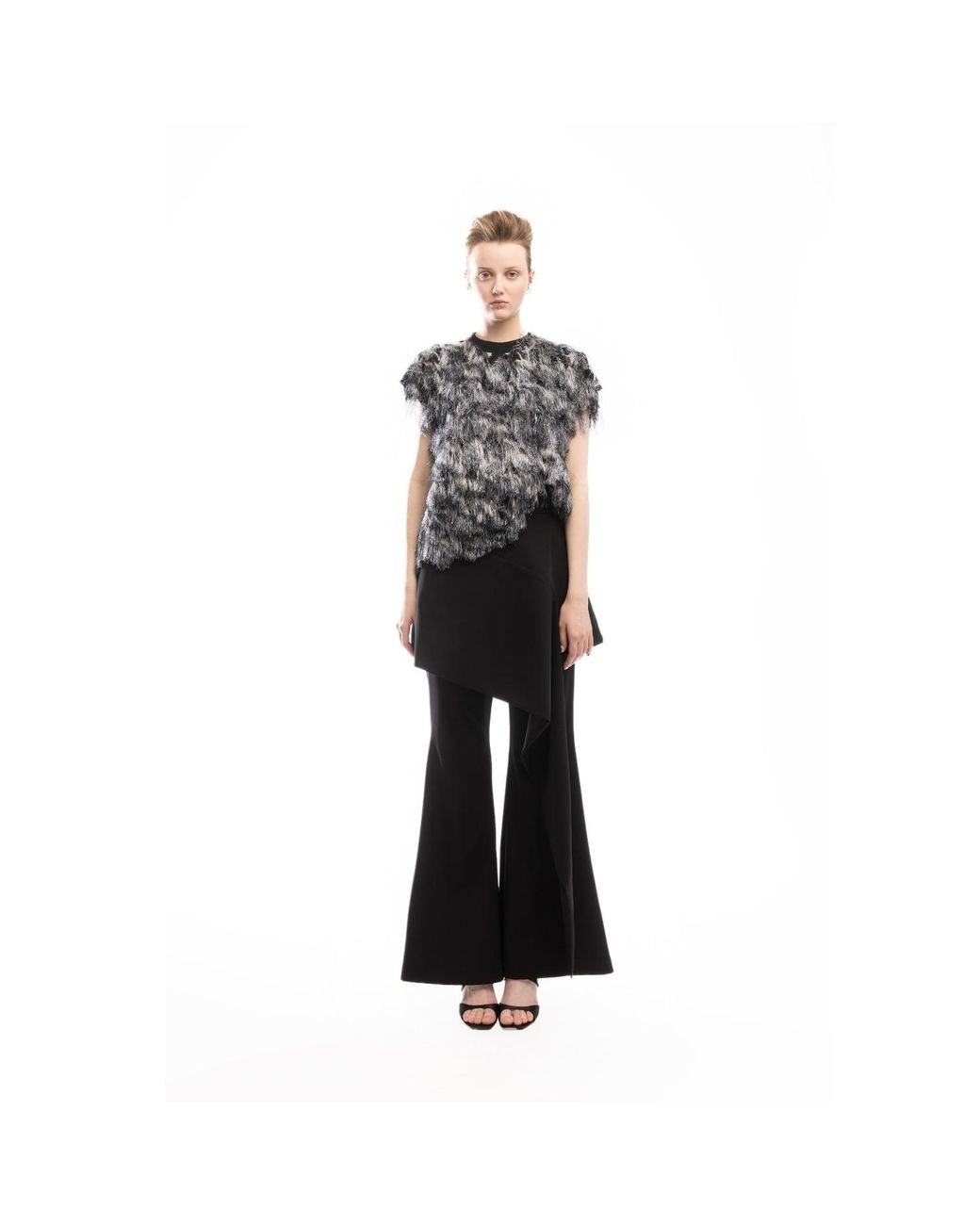 Julia Allert Black Asymmetric Overlay Flared Trousers