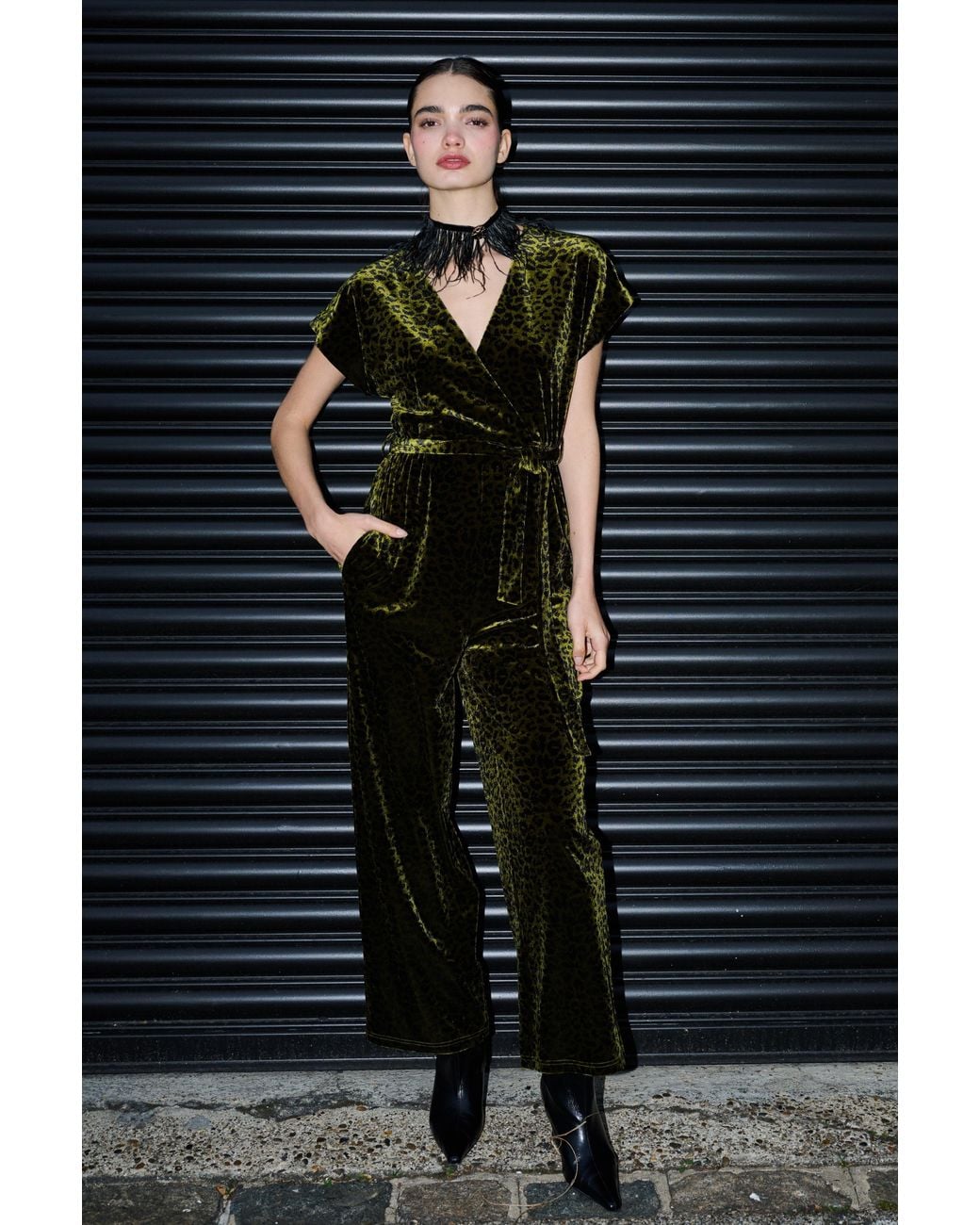 Louche Green Tiffany Velvet Roar Jumpsuit
